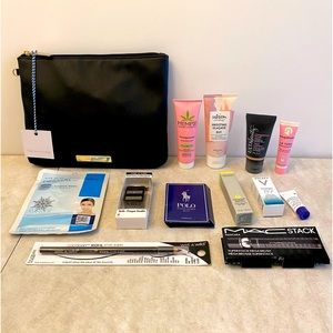 Faux Black Leather Makeup Bag With Samples